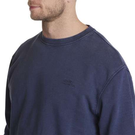 Sweat en coton marine uni avec une coupe droite et un col rond - Image 6