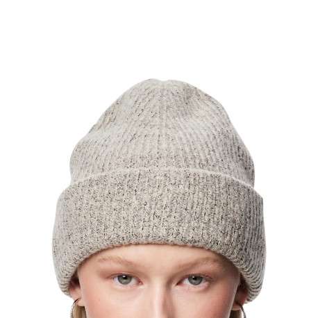 Bonnet écru uni avec un large revers et un revêtement en maille tricotée