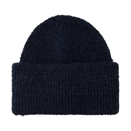 Bonnet bleu marine chiné en maille côtelée avec lurex argenté