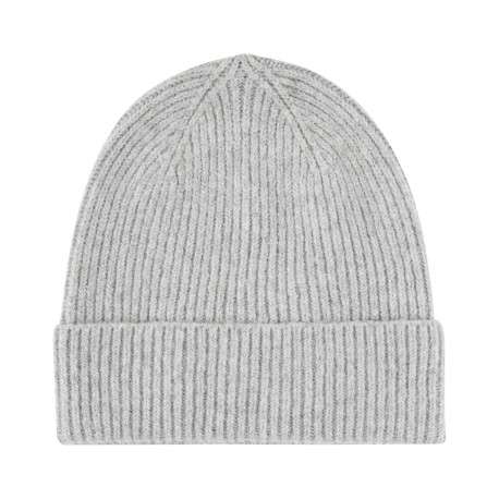 Bonnet en laine mélangée gris clair uni en maille côtelée