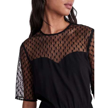 Combinaison noire unie près du corps avec un col transparent à motifs - Image 6