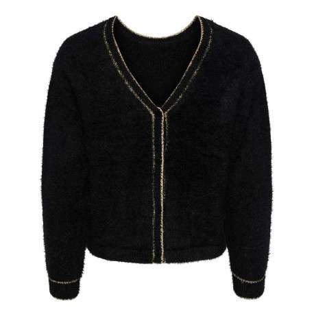 Pull noir uni en matière douce avec lurex doré au niveau du col v