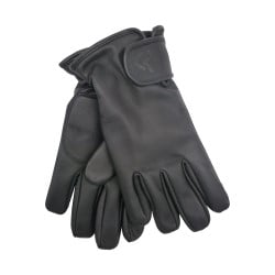 Gants noirs unis avec bandes auto-agrippantes logotypées aux poignets