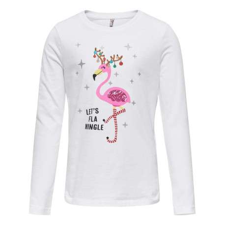 T-shirt blanc imprimé à coupe droite col rond et à manches longues