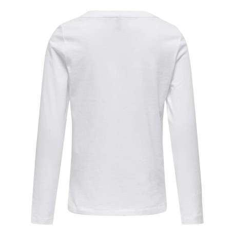 T-shirt blanc imprimé à coupe droite col rond et à manches longues - Image 2