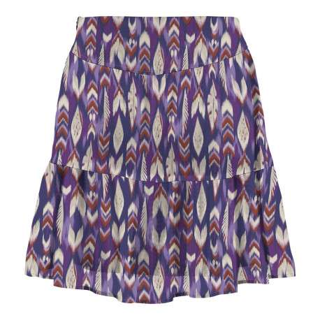 Jupe courte violette avec une coupe bohème et motif à plume - Image 2