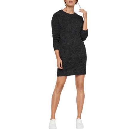 Robe courte noire chinée avec une coupe moulante et un col ras du cou - Image 6