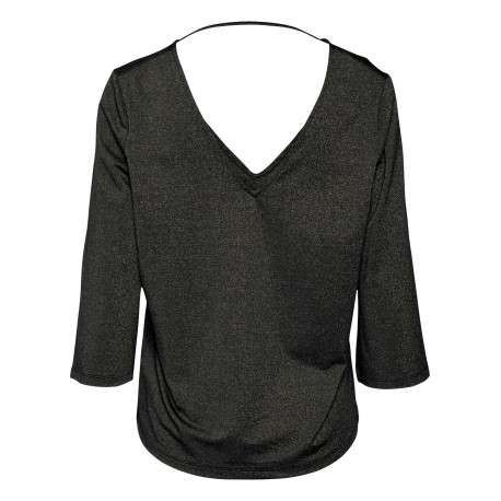 T-shirt noir pailleté avec une coupe droite un col v et des manches 3/4 - Image 2