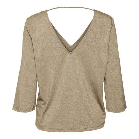 T-shirt taupe pailleté avec une coupe droite un col v et des manches 3/4 - Image 2
