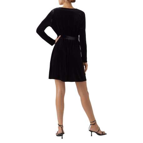 Robe courte noire en velours à coupe ample col cache-cœur et à manches longues - Image 2