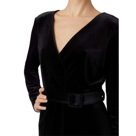 Robe courte noire en velours à coupe ample col cache-cœur et à manches longues - Image 5
