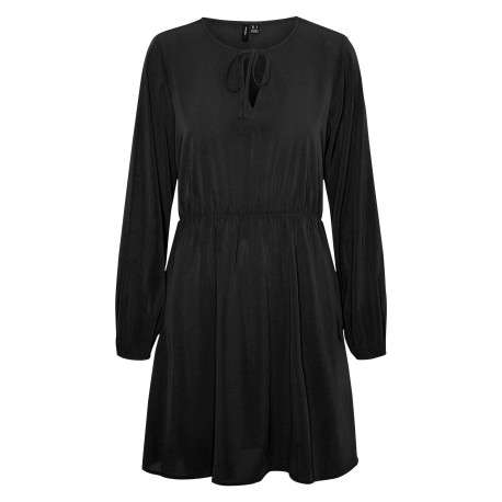 Robe courte noire unie à coupe ample col v et à manches longues