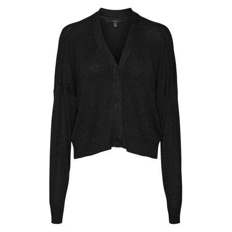 Cardigan boutonné noir en lurex à coupe droite col v et à manches longues