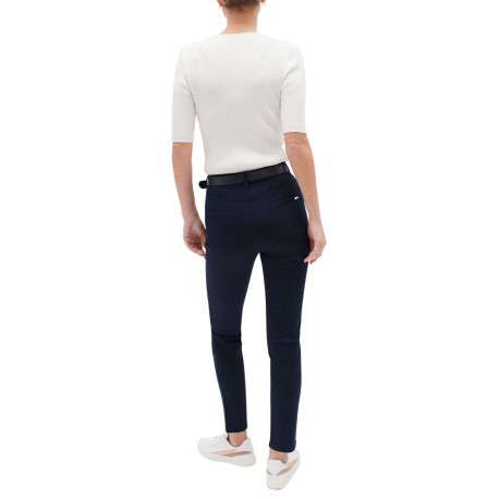 Pantalon en coton mélangé marine uni à coupe slim et taille intermédiaire - Image 2