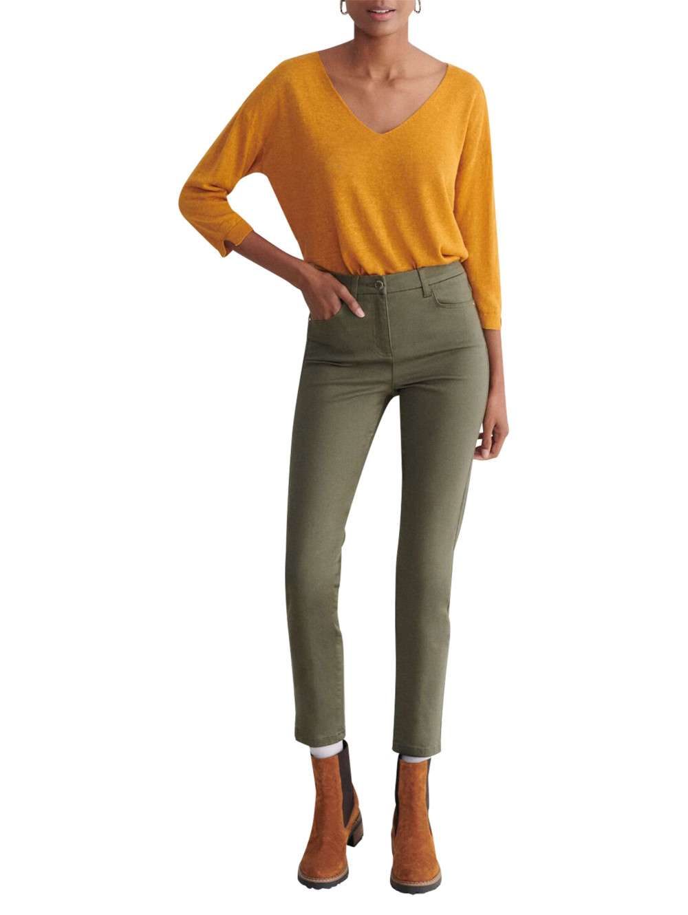 Pantalon Mango Femme - Coupe Carotte Kaki - Taille M - Coton Mixte - Neuf Avec étiquette