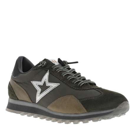 Baskets en cuir kaki avec logo en lurex argenté et lacets élastiqués - Image 3