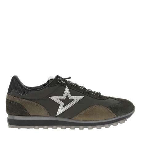 Baskets en cuir kaki avec logo en lurex argenté et lacets élastiqués - Image 2