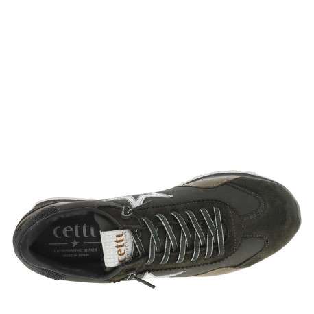 Baskets en cuir kaki avec logo en lurex argenté et lacets élastiqués - Image 4