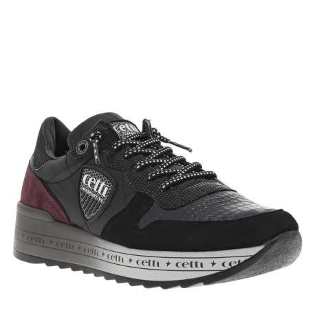 Baskets en cuir noir à semelle semi-compensée et à lacets élastiqués à lurex - Image 3