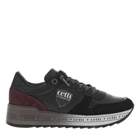 Baskets en cuir noir à semelle semi-compensée et à lacets élastiqués à lurex - Image 2