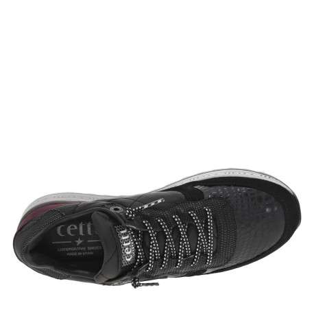 Baskets en cuir noir à semelle semi-compensée et à lacets élastiqués à lurex - Image 4