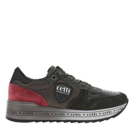 Baskets en cuir kaki à semelle semi-compensée et à lacets élastiqués à lurex - Image 4
