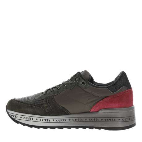 Baskets en cuir kaki à semelle semi-compensée et à lacets élastiqués à lurex - Image 6