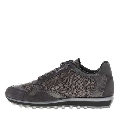 Baskets running en cuir anthracite avec patchs à aspect de serpent