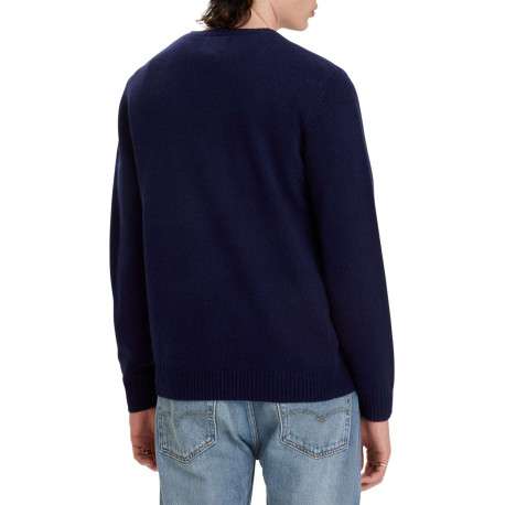 Pull léger oversize en laine stretch bleu muit à col rond côtelé - Image 2