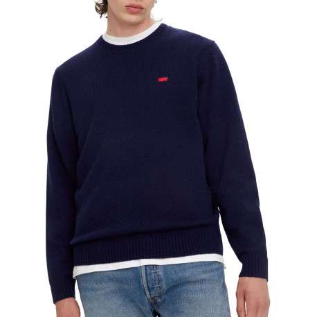 Pull léger oversize en laine stretch bleu muit à col rond côtelé - Image 3