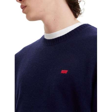 Pull léger oversize en laine stretch bleu muit à col rond côtelé - Image 4