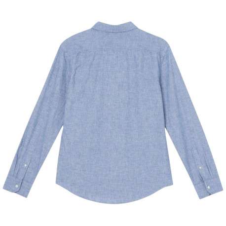 Chemise manches longues en coton bleu chiné à coupe droite et col français - Image 5
