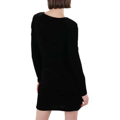 Robe courte noire en velours avec une coupe ajustée et un col rond - Image 3