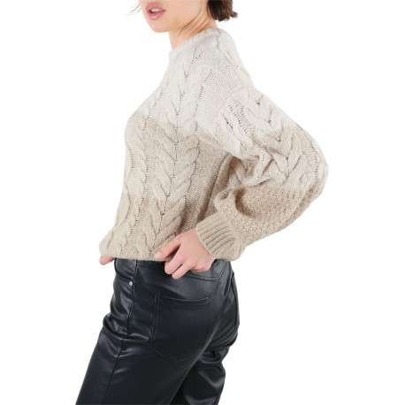 Pull écru en maille torsadée avec une coupe ample un col rond et un dégradé - Image 2