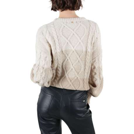 Pull écru en maille torsadée avec une coupe ample un col rond et un dégradé - Image 3