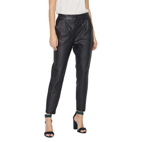 Pantalon en simili cuir noir uni avec une coupe droite - Image 3