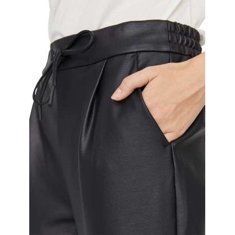 Pantalon en simili cuir noir uni avec une coupe droite - Image 5