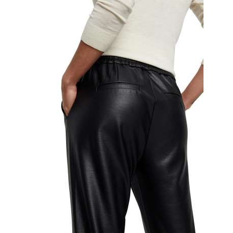 Pantalon en simili cuir noir uni avec une coupe droite - Image 7