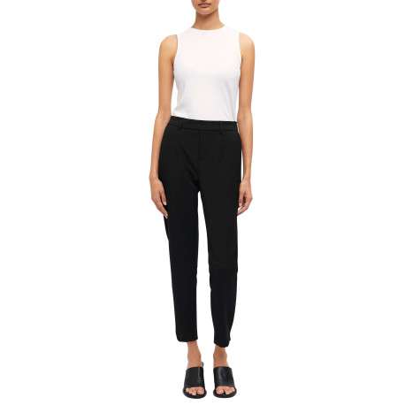 Pantalon noir uni avec une coupe droite et une taille élastiquée - Image 3