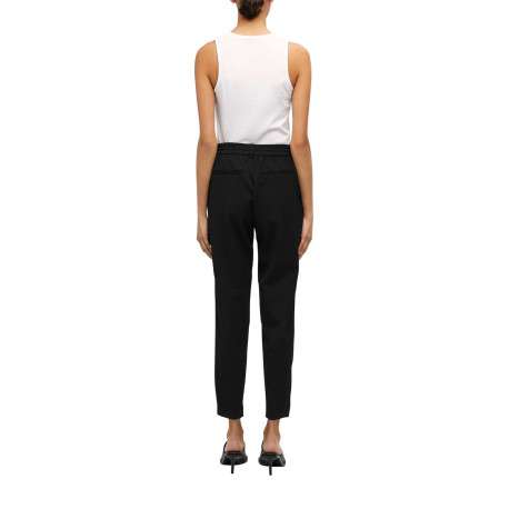 Pantalon noir uni avec une coupe droite et une taille élastiquée - Image 4