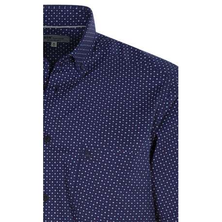 Chemise en coton marine avec une coupe droite et un col américain - Image 3