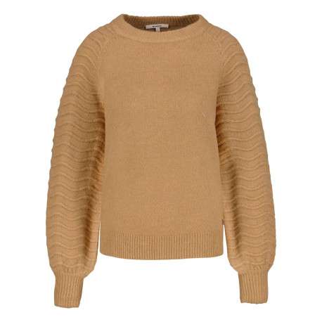 Pull à manches longues chocolat uni avec une coupe droite et un col rond