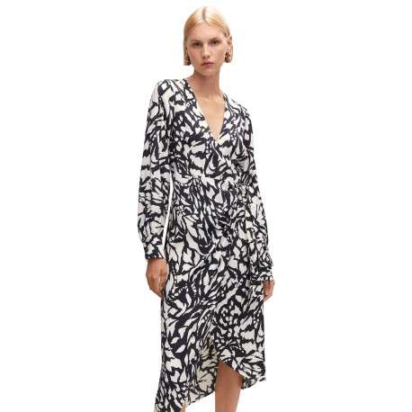 Robe longue black imprimé abstrait avec une coupe portefeuille et un col v - Image 4
