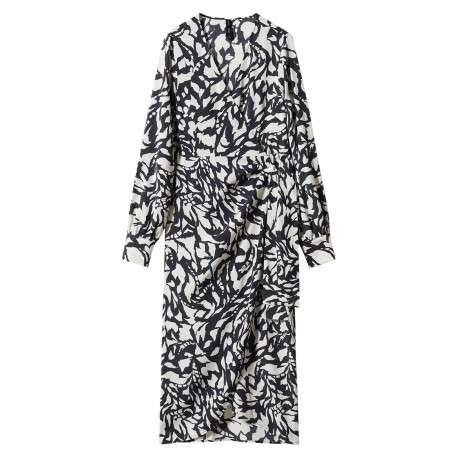 Robe longue black imprimé abstrait avec une coupe portefeuille et un col v - Image 5