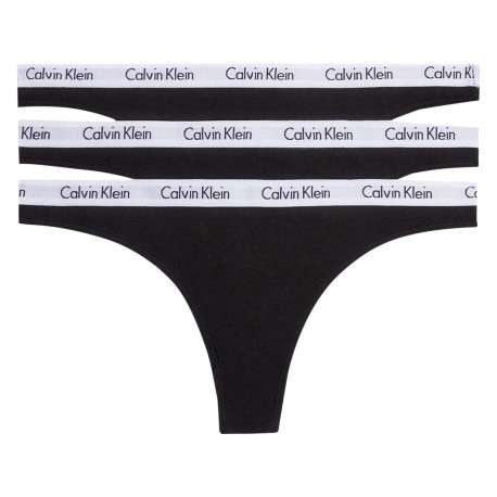 Lot de 3 strings en coton noir uni avec ceinture blanche et nom de la marque - Image 4