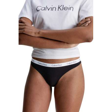 Lot de 3 strings en coton noir uni avec ceinture blanche et nom de la marque - Image 5