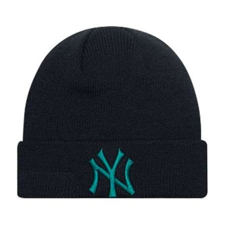 Bonnet noir uni côtelé avec NY en bleu brodé sur le revers