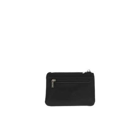 Porte-monnaie noir uni en simili-cuir avec une fermeture zippée - Image 2