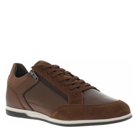 Sneakers en cuir brun à semelle respirante et fermeture zippée