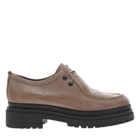 Derbies en cuir taupe à semelle chunky et à lacets ronds noirs - Image 2